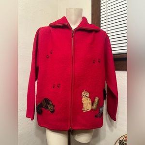 Red Vintage Wool Cat Sweater